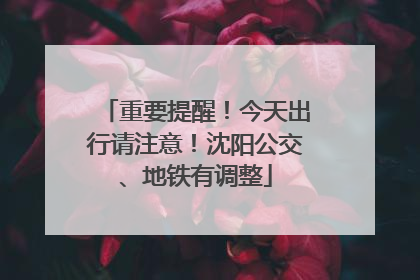 重要提醒！今天出行请注意！沈阳公交、地铁有调整